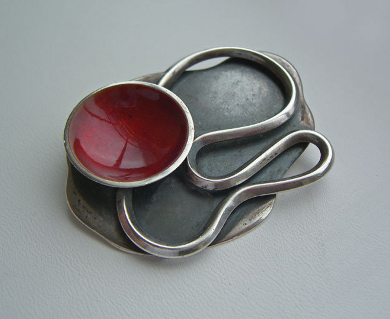 Maxwell Chayat Sterling and Enamel Modernist Brooch