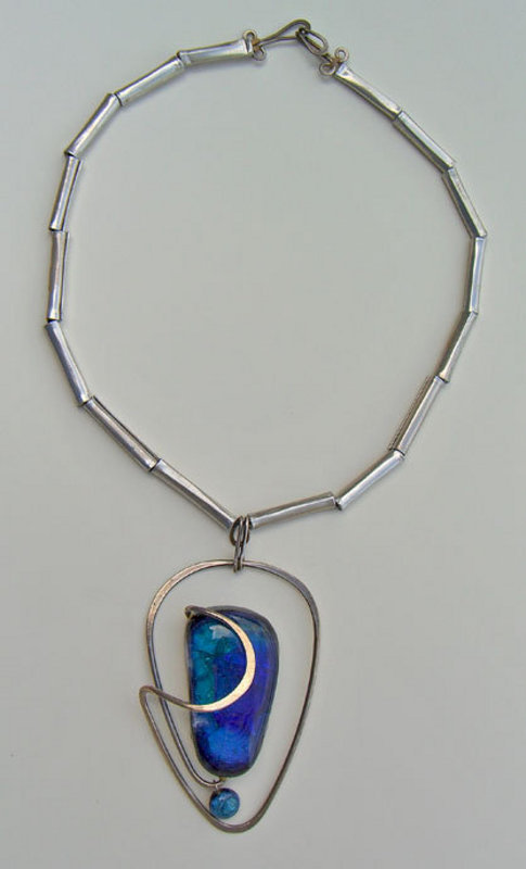Elsa Freund Modernist Silver and Ceramic Necklace