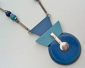 Jacob Bengel Art Deco Chrome and Galalith Necklace