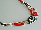 Bengel Art Deco Modernist Chrome and Galalith Necklace