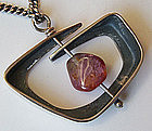 Ed Wiener Modernist Sterling w/Stone Pendant Necklace