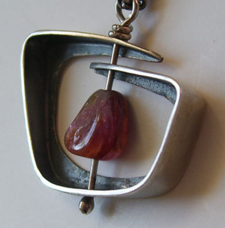 Ed Wiener Modernist Sterling w/Stone Pendant Necklace