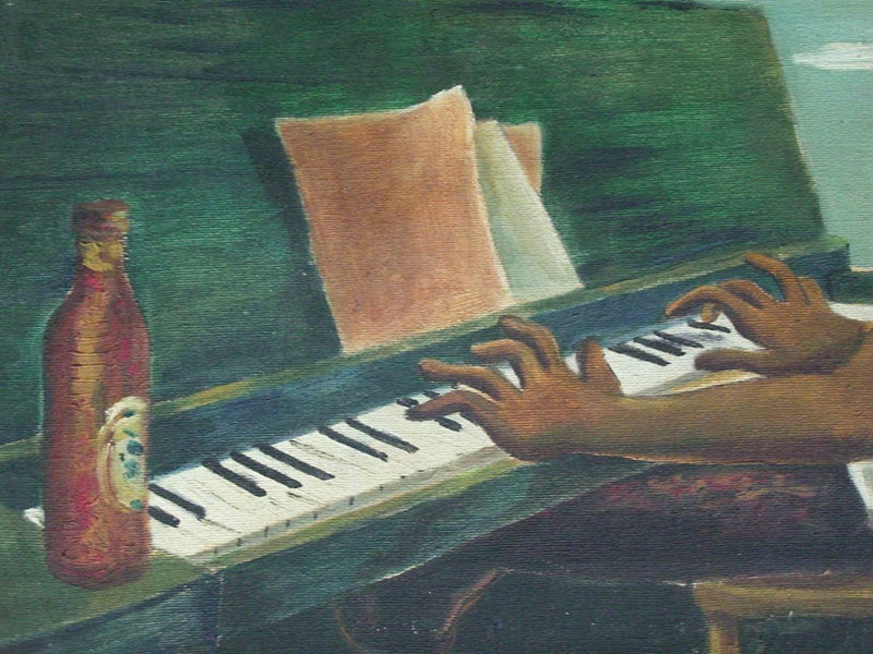 WPA 1930s Man Playing Piano Painting Black Americana