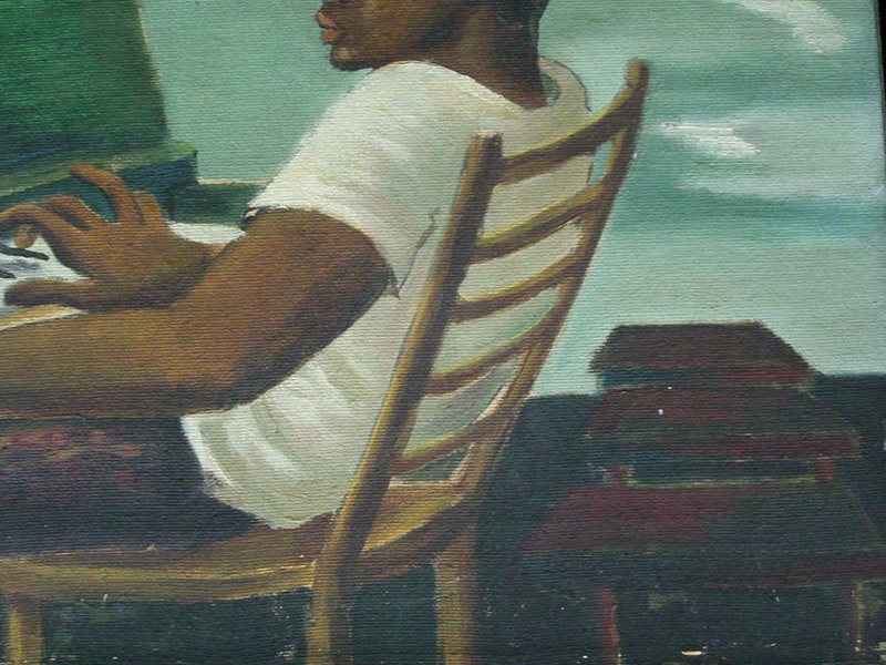 WPA 1930s Man Playing Piano Painting Black Americana