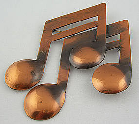 Rebajes Modernist Jewelry Copper Musical Notes Pin