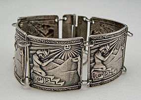 Peruvian Silver Panel Bracelet Ethnic Peru
