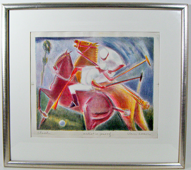 Dorothy Van Loan Modernist Polo Players Lithograph