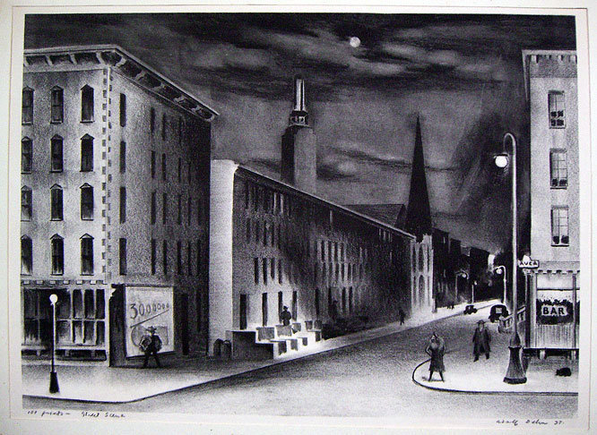 Adolf Dehn Lithograph - &quot;Street Scene&quot; 1937