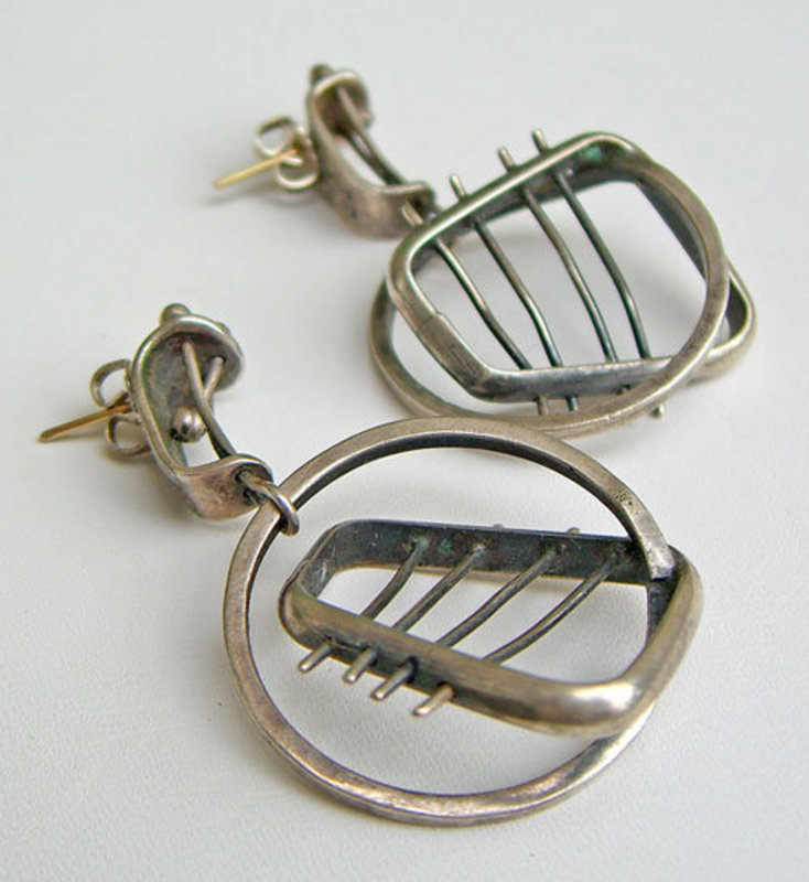 Ed Wiener Modernist Sterling Silver Vintage Earrings
