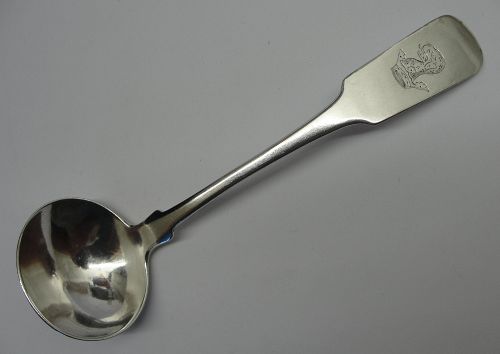 Crested American Coin Silver Sauce or Cream Ladle, Circa 1840