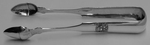 Exquisite Coin Silver Basket of Flowers Pattern Sugar Tongs c. 1825-35