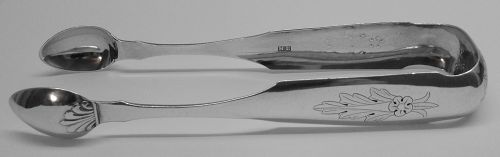 Superb Pair of Decorated Philadelphia Silver Sugar Tongs, Harvey Lewis