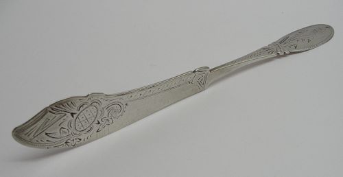 Decorated Coin Silver Turned Handle Spreader by James Watts