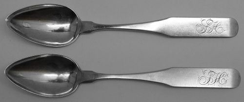 Fine Pair of Transitional Fiddle Teaspoons by Phillip Garrett of Phila