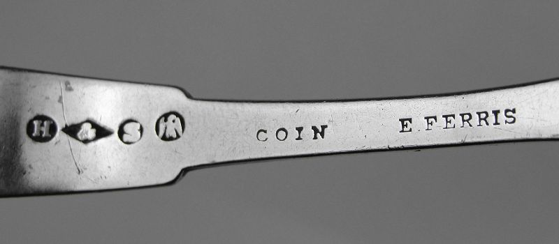 Coin Silver Teaspoon Marked E.FERRIS w/Hotchkiss &amp; Schreuder Marks