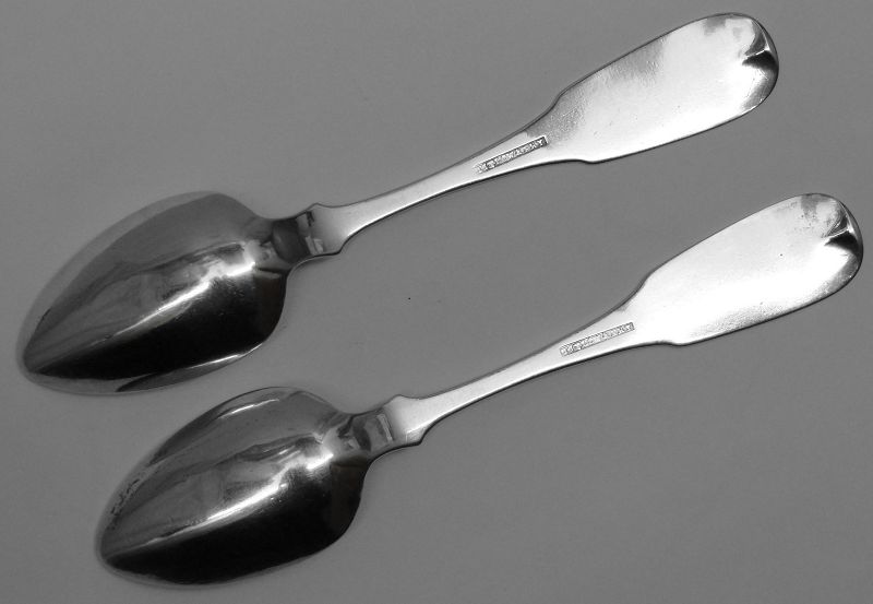 Fine Pair of Philadelphia Coin Silver Spoons by Titlow &amp; Fry c.1844-48