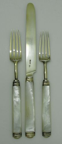 Set of Georgian Silver-Gilt and Mother of Pearl Forks (2) & Knife (1)
