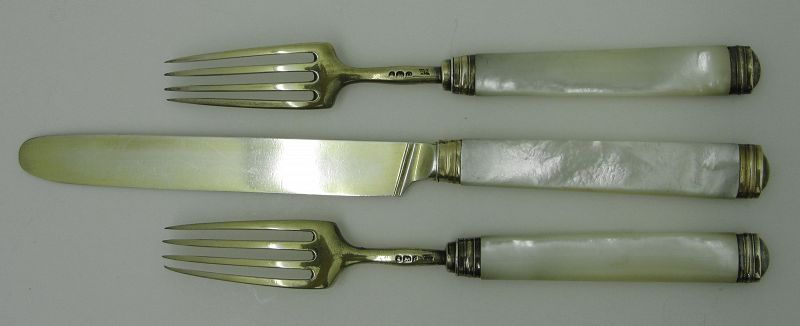 Set of Georgian Silver-Gilt and Mother of Pearl Forks (2) &amp; Knife (1)
