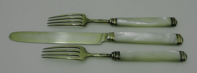 Set of Georgian Silver-Gilt and Mother of Pearl Forks (2) &amp; Knife (1)