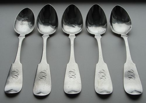 Set of Five Louisville, KY Coin Silver Teaspoons by Wiliam Kendrick