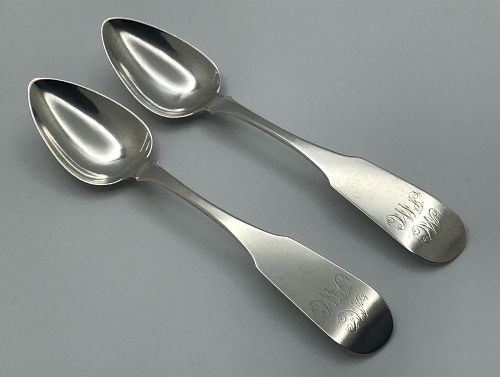 Fine Pair of Philadelphia Coin Silver Dessert Spoons by John McMullin