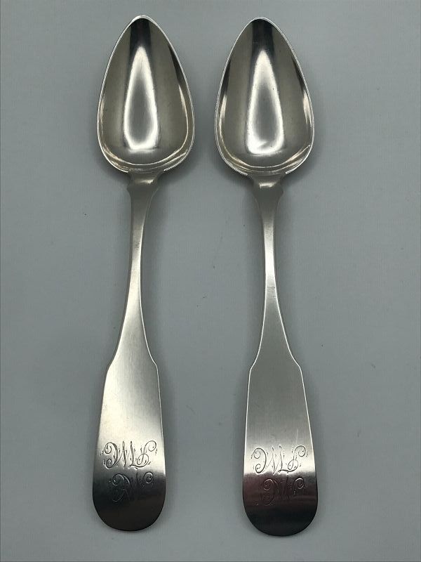 Fine Pair of Philadelphia Coin Silver Dessert Spoons by John McMullin