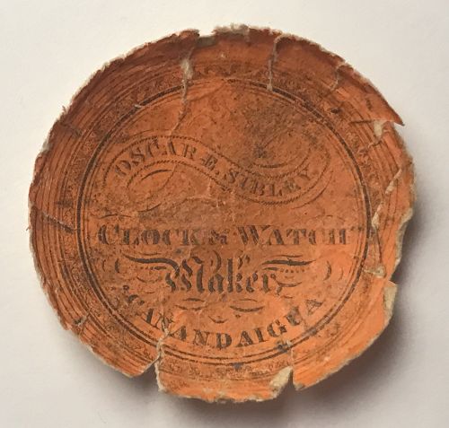 Nice 1840s Canandaigua, NY Watch Paper by Oscar E. Sibley