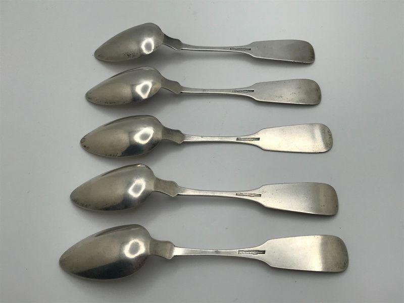 Nice Set of Five Utica, NY Coin Silver Spoons by Richard Huntington