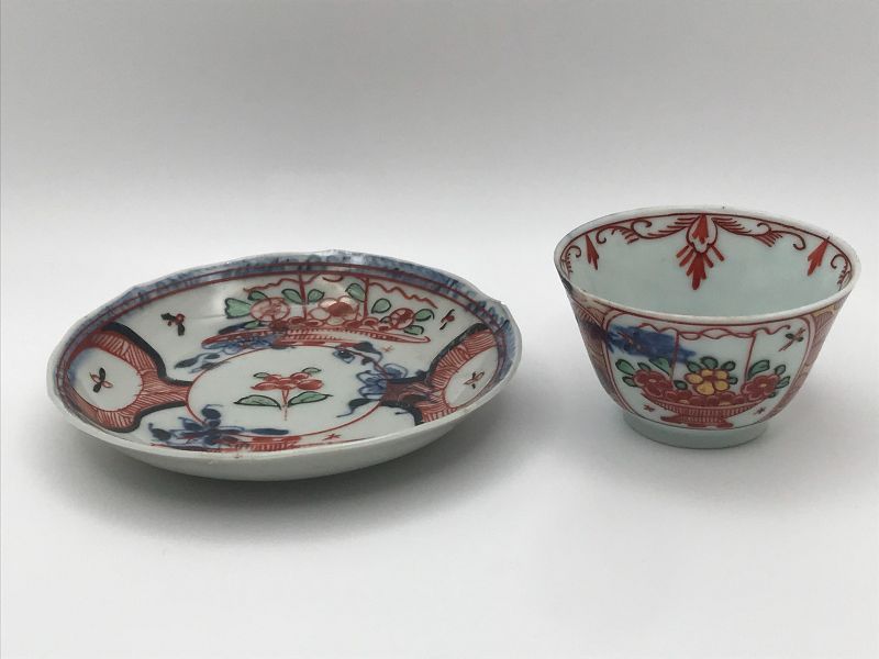 Good 'Amsterdam Bont' Over-Decorated Chinese Cup &amp; Saucer c.1710-40