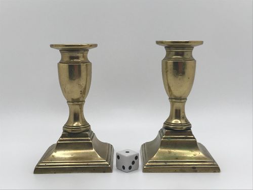 Fine Pair of Late 18th Century English Brass Candlesticks About 4 5/8"