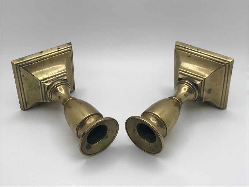 Fine Pair of Late 18th Century English Brass Candlesticks About 4 5/8&quot;