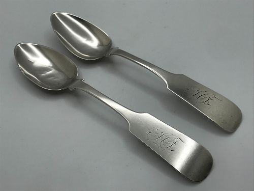 Pair of Dessert Spoons marked SQUIRE&BROTHEROFCOIN - 7 1/4", 64 Grams