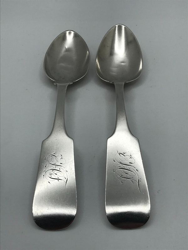Pair of Dessert Spoons marked SQUIRE&amp;BROTHEROFCOIN - 7 1/4&quot;, 64 Grams