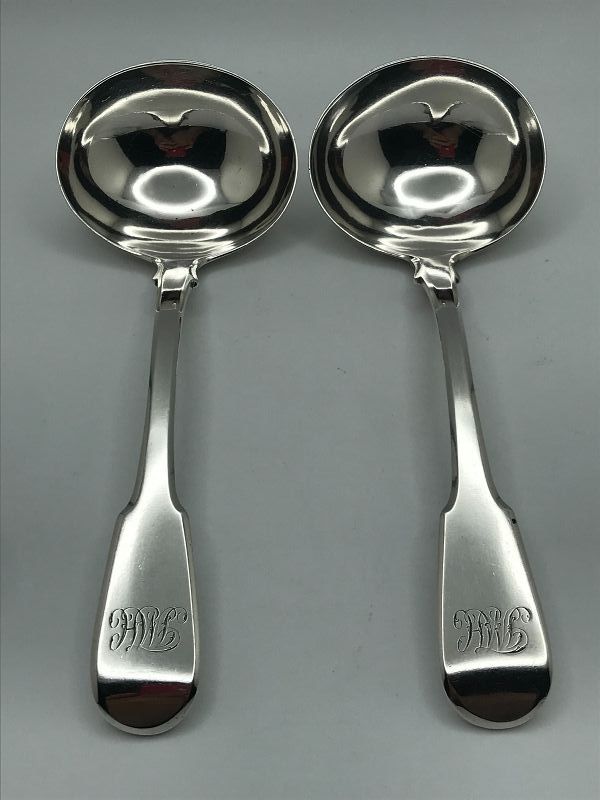 Pair of George III Sterling Silver Sauce Ladles by Thomas Barker, 1813