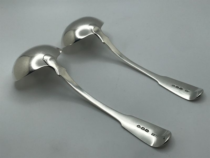 Pair of George III Sterling Silver Sauce Ladles by Thomas Barker, 1813