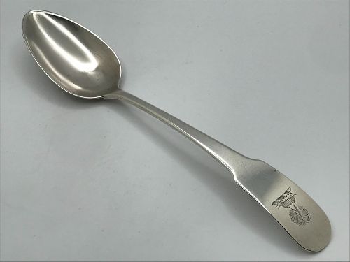 Pr. Coin Silver Tablespoons by Wilson, Crested w/a Peacock on Chapeau