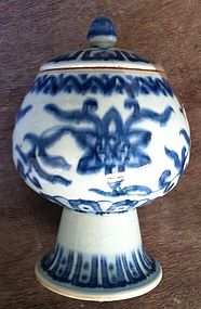 Ming Style blue and white stem cup and cover