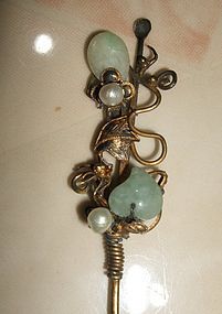 Chinese Jade and Gilt hairpin