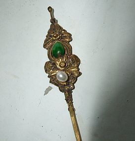 Chinese Qing Dynasty Gilt hairpin with Jadeite
