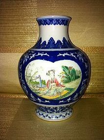 Chinese Republic period Blue & white famille rose vase