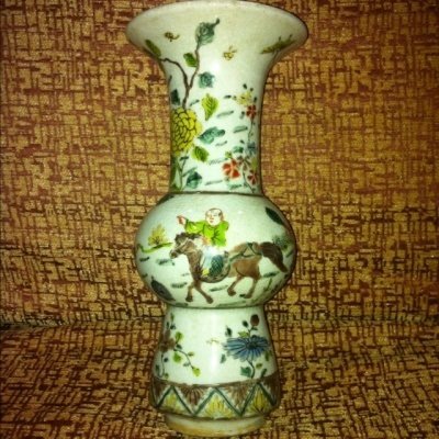 Chinese famille-verte enamelled beaker Gu vase