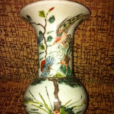 Chinese famille-verte enamelled beaker Gu vase