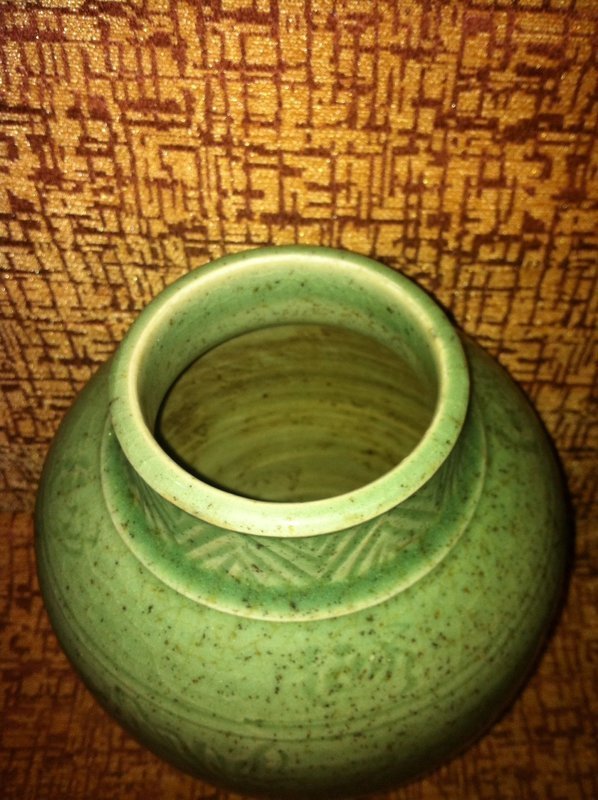 Yuan celadon glazed and incised stoneware meiping jar