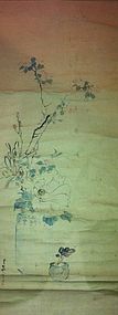 Chinese old brush ink painting of vase with flowers