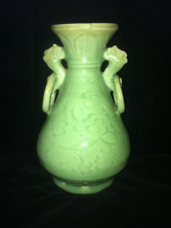 Chinese Celadon glazed longquan ring handled vase