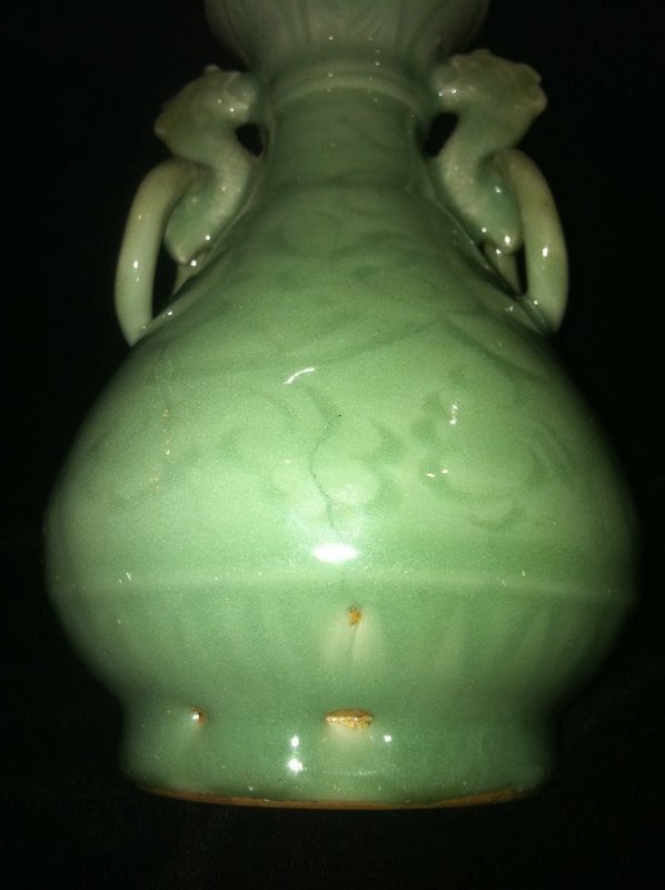 Chinese Celadon glazed longquan ring handled vase