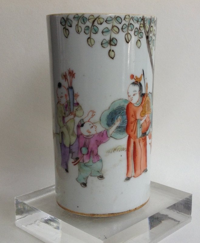 Qing era famille rose brush pot
