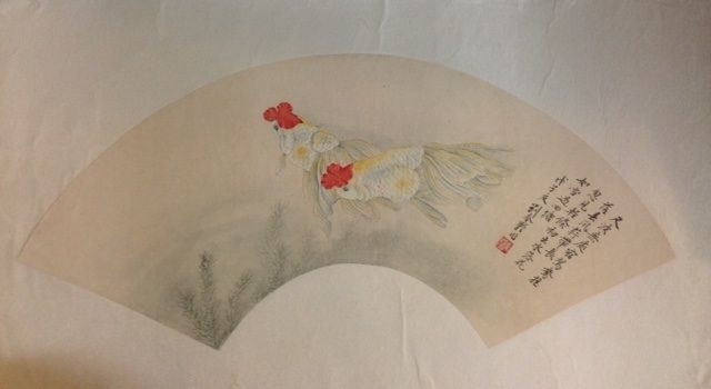 Chinese fan painting of goldfish