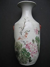 China Republic Era Vase with flora, bird & calligraphy