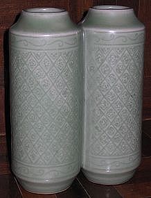 Korean Chinese Style Celadon Twin Vase 20th century Era